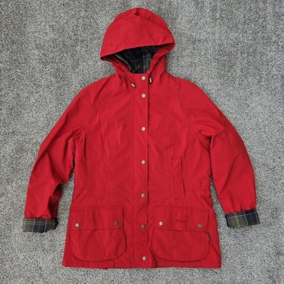Barbour Tartan Red Coat Gore Tex Waterproof Undertow Rain Jacket Hooded Women 10 - Picture 1 of 15